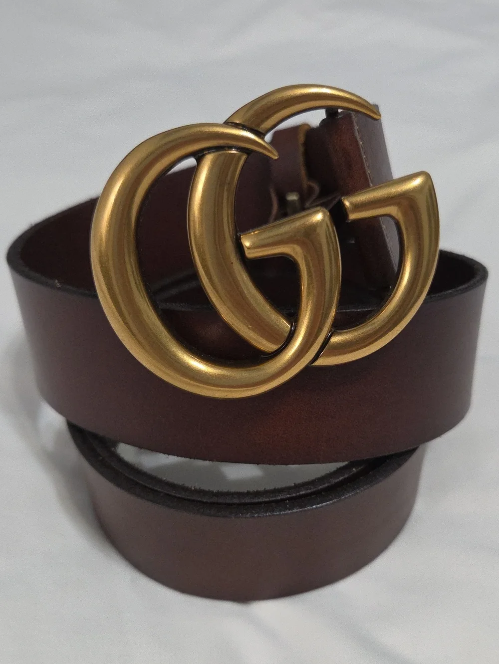 Gucci Brown Leather Belt with Gold Double G Buckle
